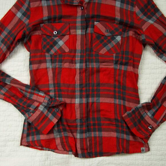 Nollie Skater Hipster The Slim Fit Red Plaid Button Down 2 Front Flap Pocket S - Picture 3 of 8